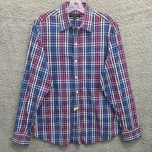 Banana Republic Shirt Men's Sz M Pink Blue White Soft Wash Check Button Up Plaid